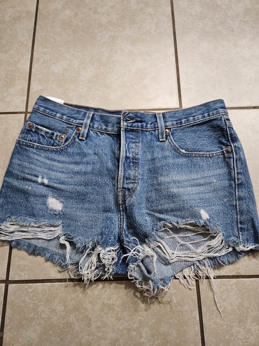 Levis Blue Denim Distressed Shorts